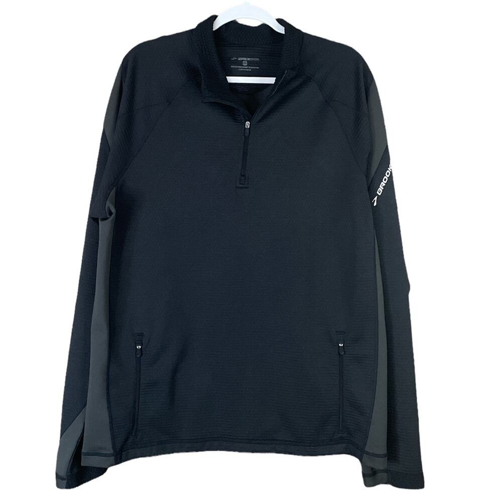 Brooks Running 1/4 Zip Pullover Shirt Jacket Black Gray Size Large